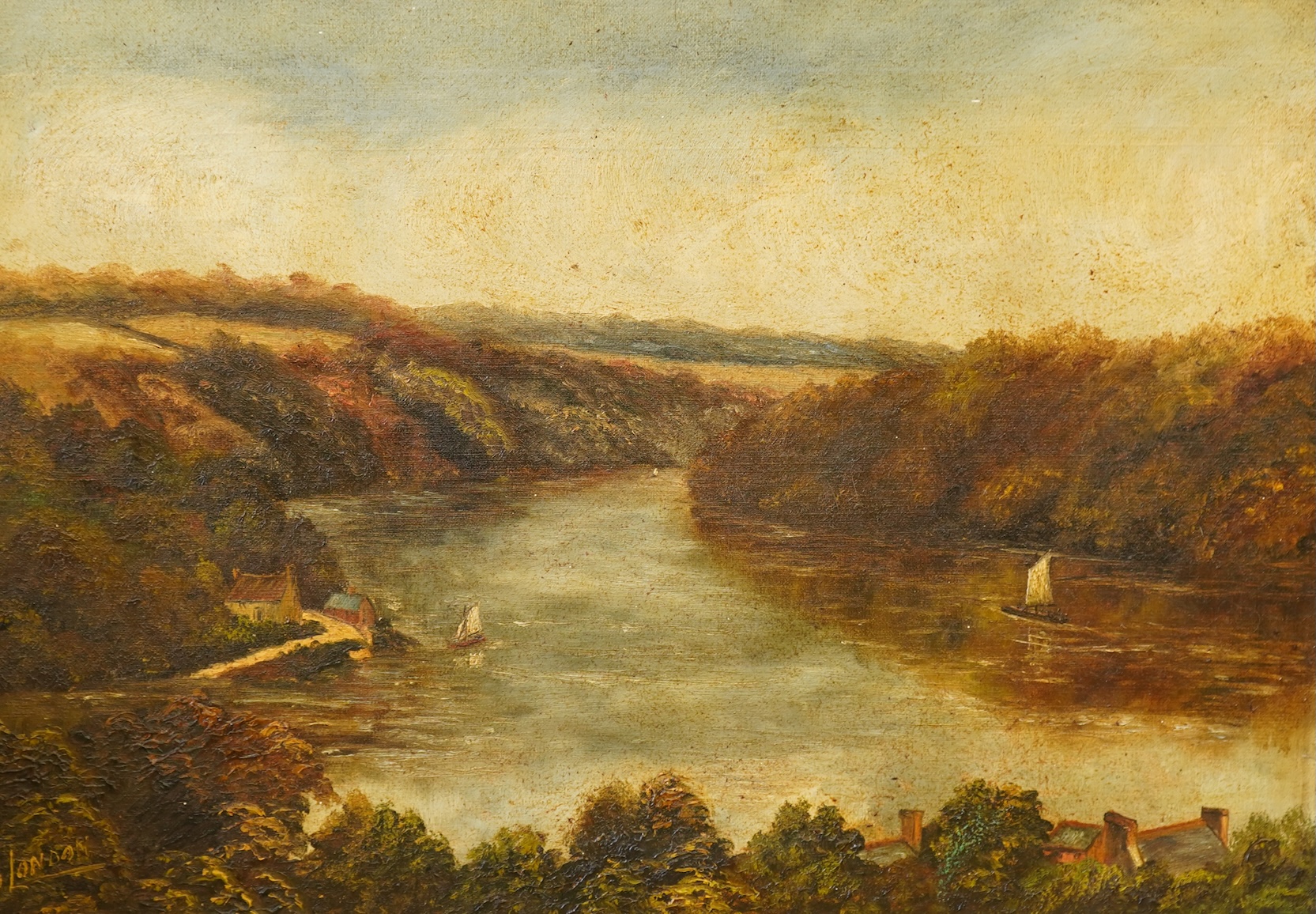 H. London, Riverscape, signed, oil on canvas, 35 x 49cm
